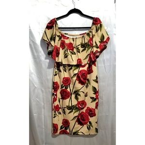 Tan Floral Off the Shoulder Dress